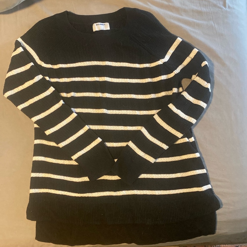 Size large black and white striped sweater